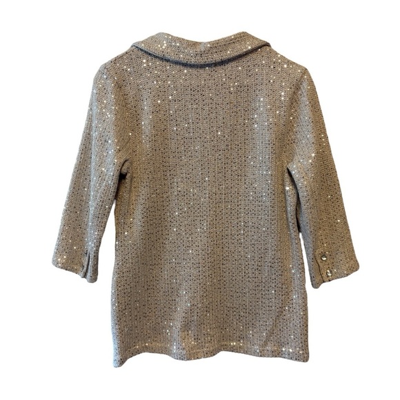 ECI New York Womens Silver Sequin Knit Jacket & Rhinestone Buttons Size Medium - Picture 12 of 13